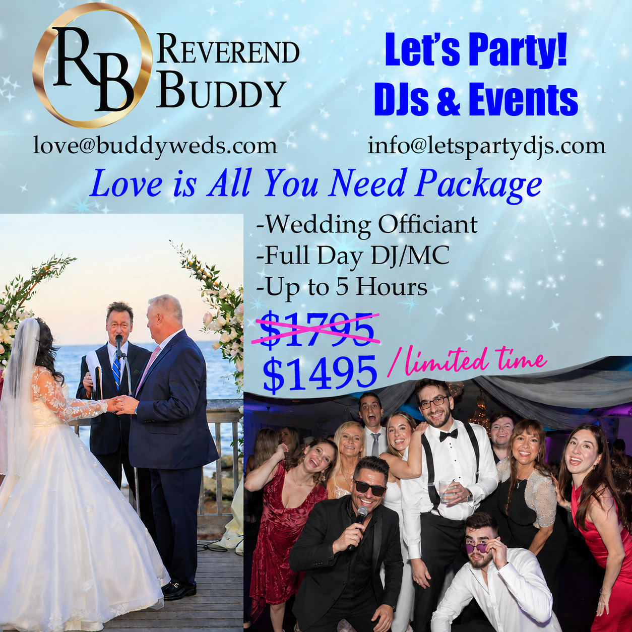 Wedding Officiant and Full-Day DJ/MC Package for couples throughout Boca Raton, Palm Beach, Fort Lauderdale, Miami, and South Florida.